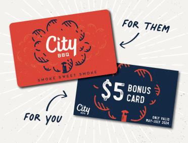 A City Barbeque gift card and a $5 bonus card